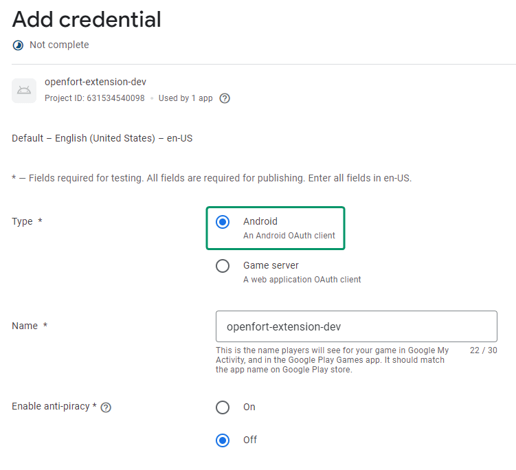 add android credential