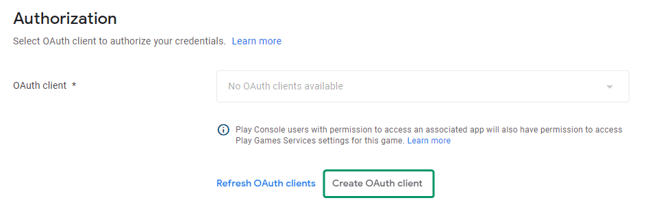 create OAuth client