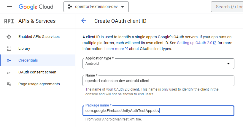 setup client id gcp