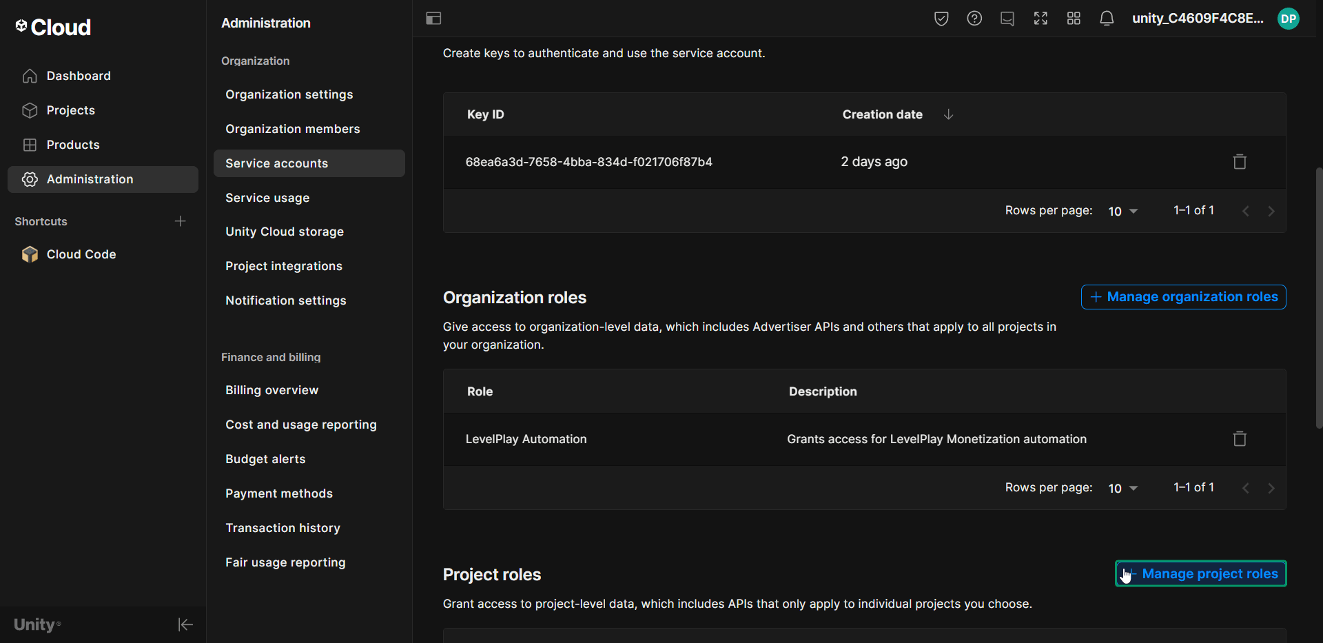 Set up Unity Cloud: manage project roles
