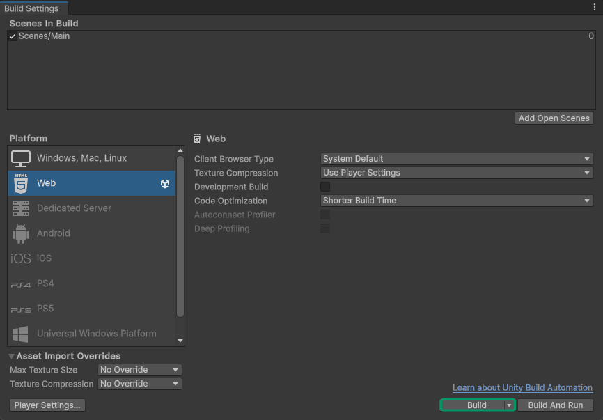 Build to WebGL